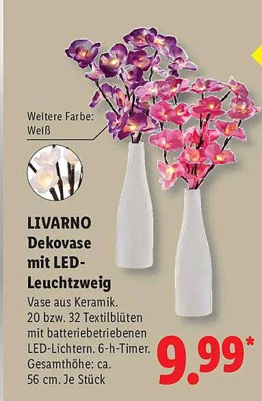 LIVARNO Dekovase mit LED-Leuchtzweig