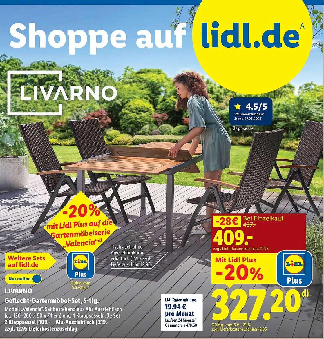 LIVARNO Geflecht-Gartenmöbel-Set, 5-tlg.