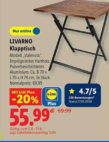 LIVARNO Klapptisch Modell „Valencia“
