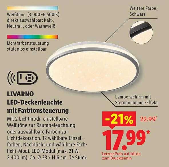 LIVARNO LED-Deckenleuchte mit Farbtonsteuerung