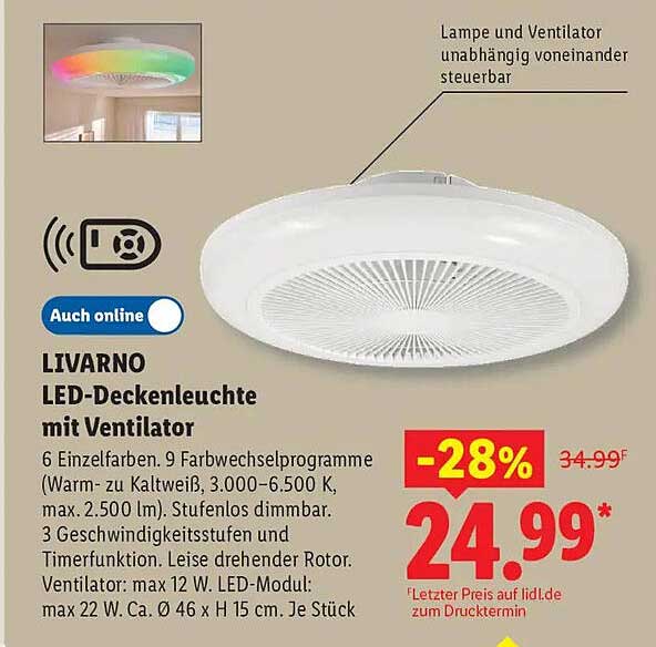 LIVARNO LED-Deckenleuchte mit Ventilator