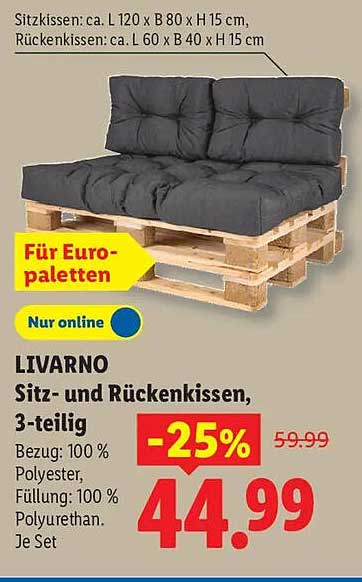 LIVARNO Sitz- und Rückenkissen, 3-teilig