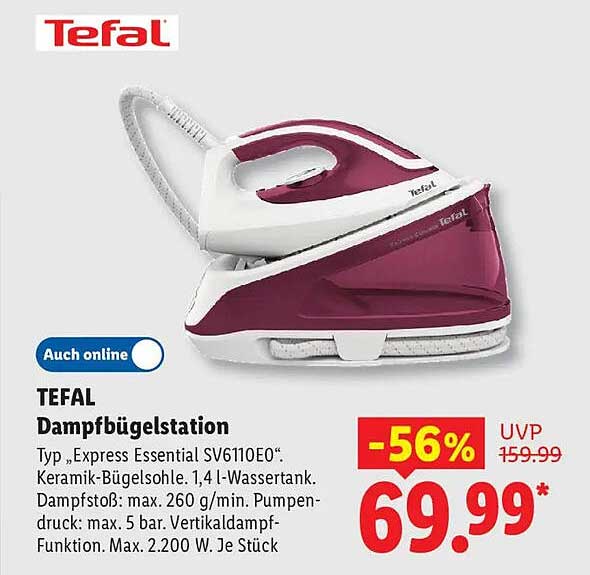 TEFAL Dampfbügelstation Typ „Express Essential SV6110E“
