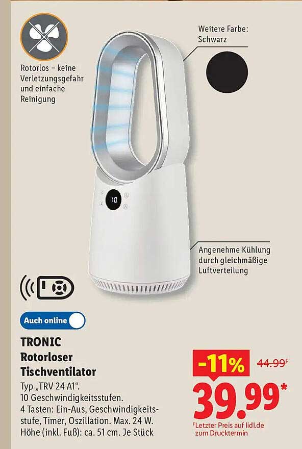 TRONIC Rotorloser Tischventilator Typ „TRV 24 A1“