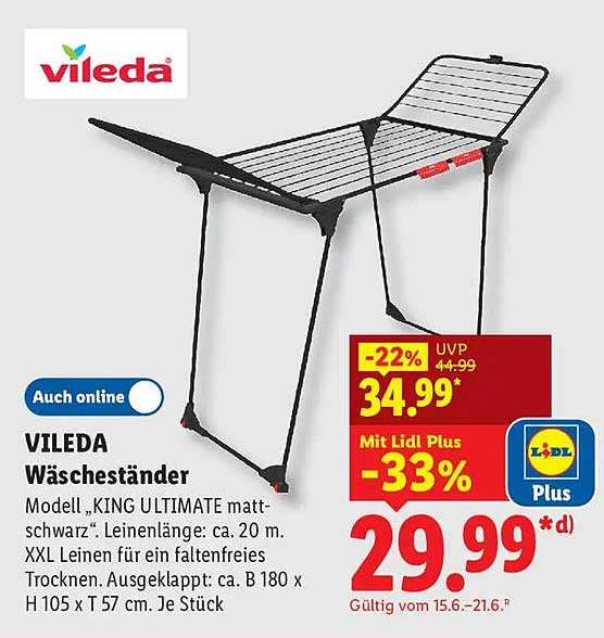 VILEDA Wäscheständer Modell „KING ULTIMATE matt-schwarz“