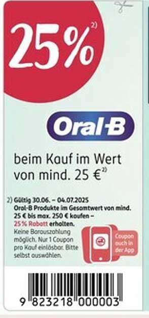 25% Rabatt auf Oral-B Produkte beim Kauf im Wert von mindestens 25 €