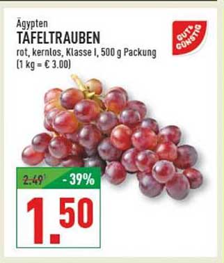 Ägypten Taf Trauben rot, kernlos, Klasse I, 500 g