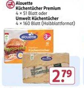 Alouette Küchentücher Premium 4 x 51 Blatt oder Umwelt Küchentücher 4 x 160 Blatt (Halbblattformat)