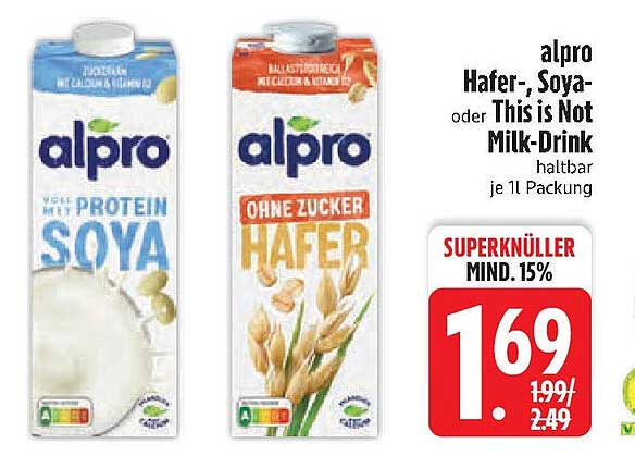 alpro Hafer-, Soja- oder This is Not Milk-Drink 1L Packung