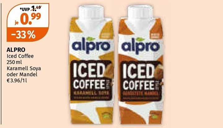ALPRO Iced Coffee 250 ml Karamell Soya oder Mandel
