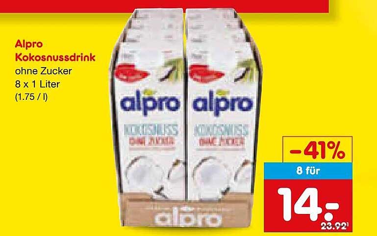 Alpro Kokosnussdrink ohne Zucker 8 x 1 Liter