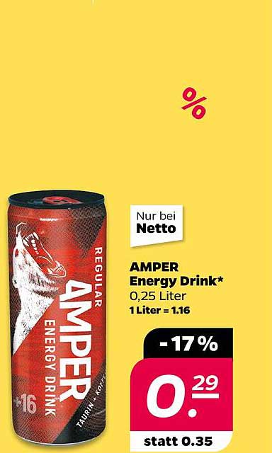 AMPER Energy Drink 0,25 Liter, nur bei Netto