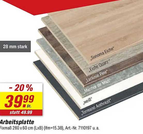 Arbeitsplatte 260 x 60 cm - 20% Rabatt auf die gewählte Variante