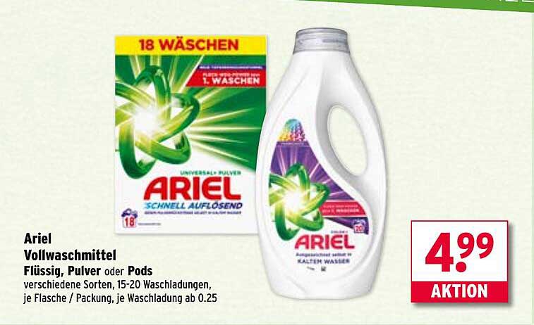 Ariel Vollwaschmittel Flüssig, Pulver oder Pods - Verschiedene Sorten, 18 Wäschen
