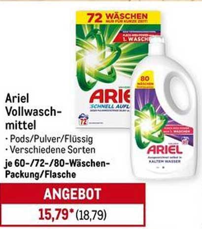 Ariel Vollwaschmittel - Pods, Pulver und Flüssig, 60/72/80 Waschungen