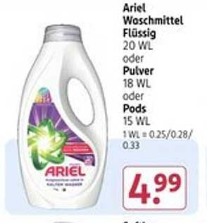 Ariel Waschmittel Flüssig 20 WL oder Pulver 18 WL oder Pods 15 WL