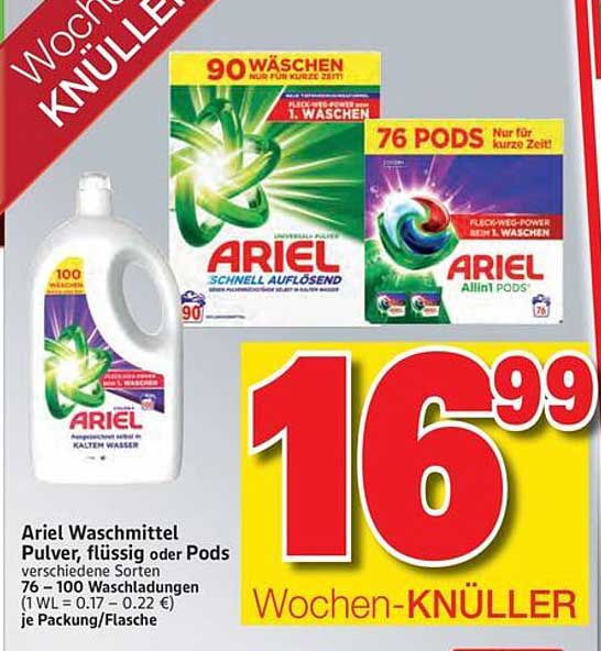 Ariel Waschmittel Pulver, flüssig oder Pods – Wochen-Knüller!