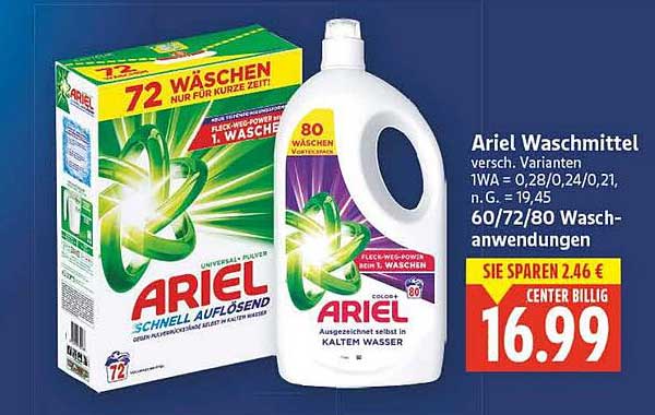 Ariel Waschmittel – schnell auflösend für strahlende Sauberkeit