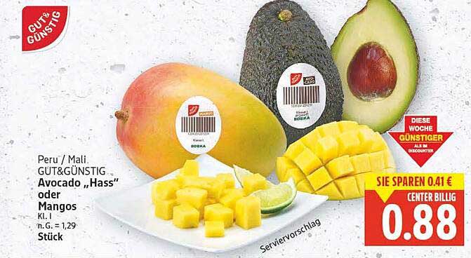 Avocado „Hass“ oder Mangos, 0,88 € pro Stück