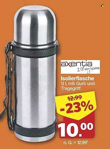 axentia Isolierflasche 1 l mit Gürtel und Tragegriff