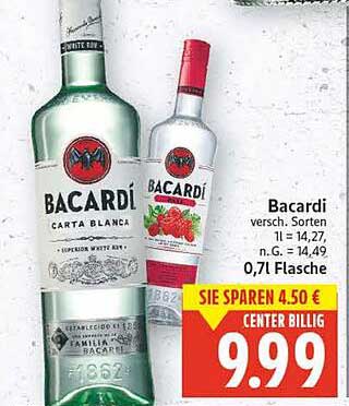 Bacardí Carta Blanca und Bacardí verschiedene Sorten, 0,7 l Flasche