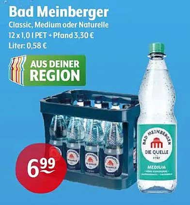 Bad Meinberger Classic, Medium oder Naturelle 12 x 1,0 l PET + Pfand 3,30 €