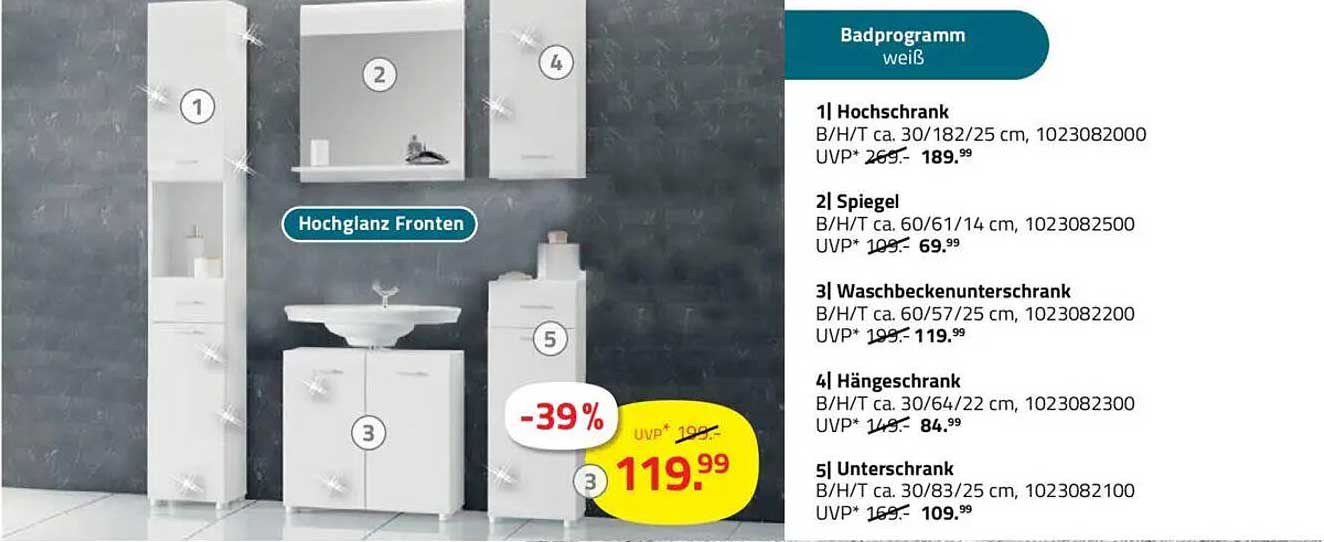 Badprogramm in Hochglanz Weiß - 39% Rabatt auf unverbindliche Preisempfehlung