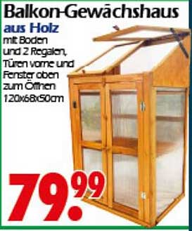 Balkon-Gewächshaus aus Holz mit Boden und 2 Regalen