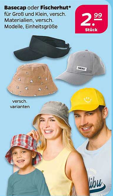 Basecap oder Fischerhut für Groß und Klein - verschiedene Modelle in Einheitsgröße