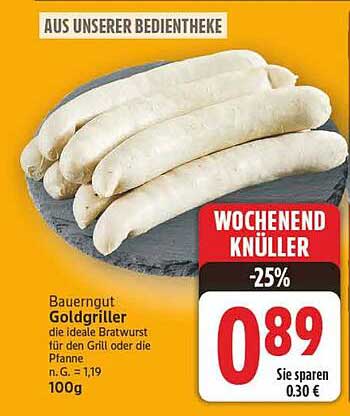BauernGut Goldgriller - die ideale Bratwurst für den Grill oder die Pfanne