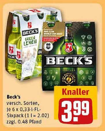 Beck's Bier - verschiedene Sorten, 6 x 0,33 l Flasche