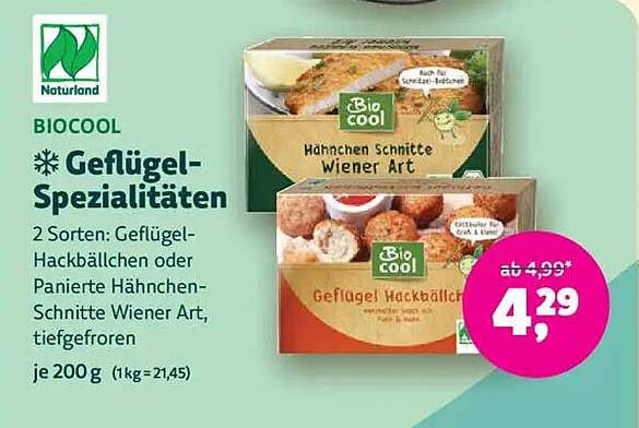 BIOCOOL Geflügel-Spezialitäten - Hähnchen Schnitte Wiener Art oder Geflügel-Hackbällchen