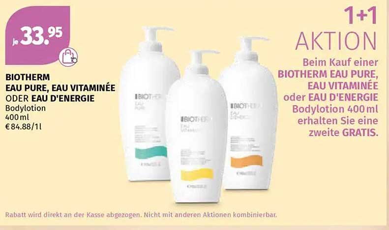 Biotherm Eau Pure, Eau Vitaminée oder Eau d'Energie Bodylotion 400 ml - 1+1 Aktion