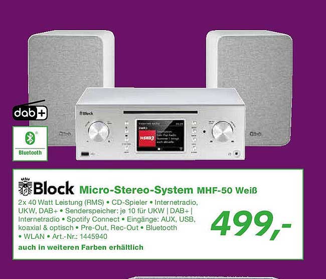 Block Micro-Stereo-System MHF-50 Weiß