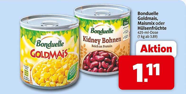 Bonduelle Goldmais, Maismix oder Hülsenfrüchte 425-ml-Dose