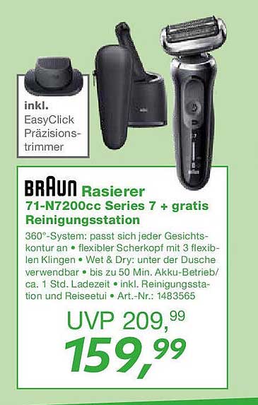 Braun Rasierer 71-N7200cc Series 7 + gratis Reinigungsstation