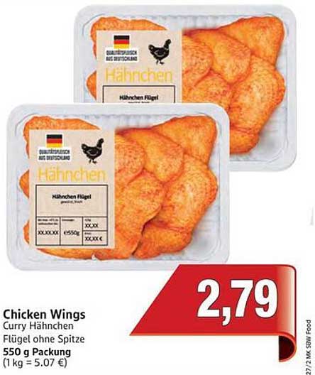 Chicken Wings Curry Hähnchen - 550 g Packung