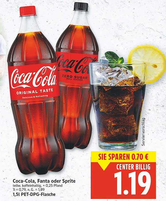 Coca-Cola, Fanta oder Sprite 1,5L PET-DPG-Flasche