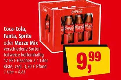 Coca-Cola, Fanta, Sprite oder Mezzo Mix - 12 PET-Flaschen à 1 Liter