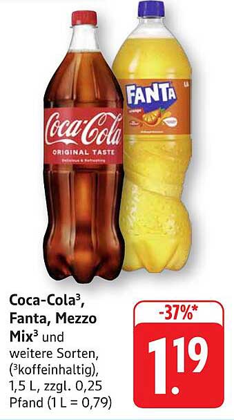 Coca-Cola³, Fanta, Mezzo Mix³ und weitere Sorten – 1,5 L