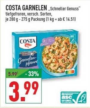 COSTA GARNELEN „Schneller Genuss“ - tiefgefroren, verschiedene Sorten