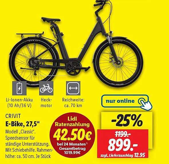 CRIVIT E-Bike, 27,5" - Modell „Classic“ mit Heckmotor