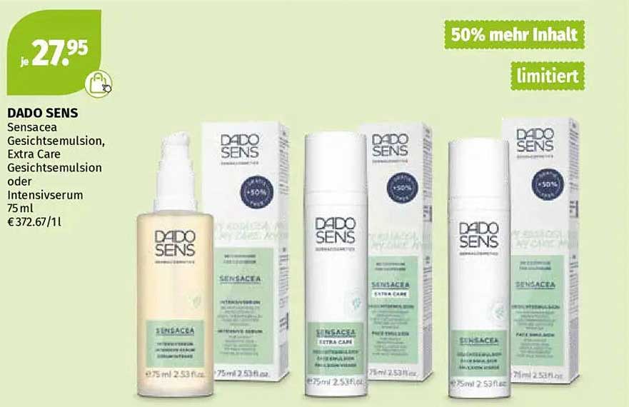 DADO SENS Sensacea Gesichts-Emulsion, Extra Care Gesichts-Emulsion oder Intensivserum 75 ml