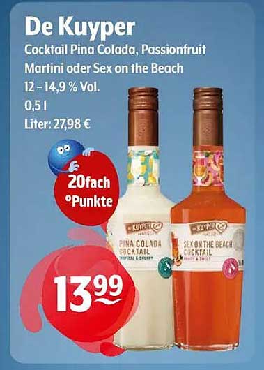De Kuyper Cocktail Pina Colada, Passionfruit Martini oder Sex on the Beach 0,5 l