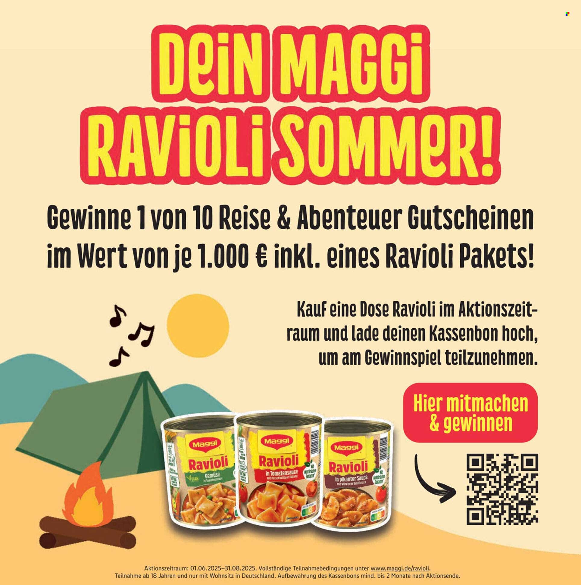 Dein Maggi Ravioli Sommer! Gewinne 1 von 10 Reise & Abenteuer Gutscheinen im Wert von je 1.000 € inkl. eines Ravioli Pakets!
