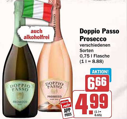 Doppio Passo Prosecco verschiedene Sorten 0,75 l Flasche