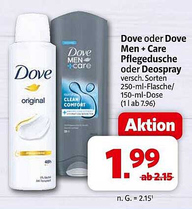 Dove oder Dove Men + Care Pflegedusche oder Deospray