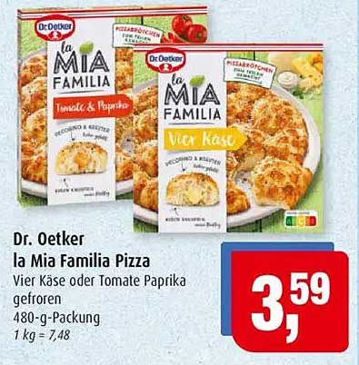 Dr. Oetker la Mia Familia Pizza - Vier Käse oder Tomate Paprika gefroren 480-g-Packung
