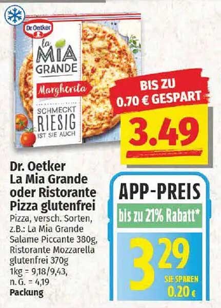 Dr. Oetker La Mia Grande oder Ristorante Pizza glutenfrei