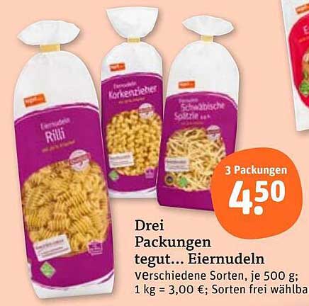 Drei Packungen tegut... Eiernudeln für nur 4,50 €